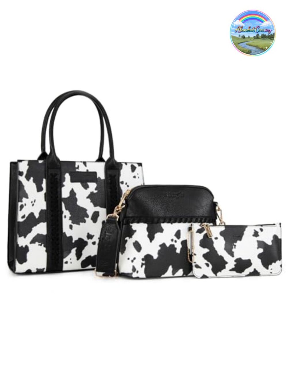 Faux Leather 3-Piece Purse Set Tote Crossbody Wallet Pockets